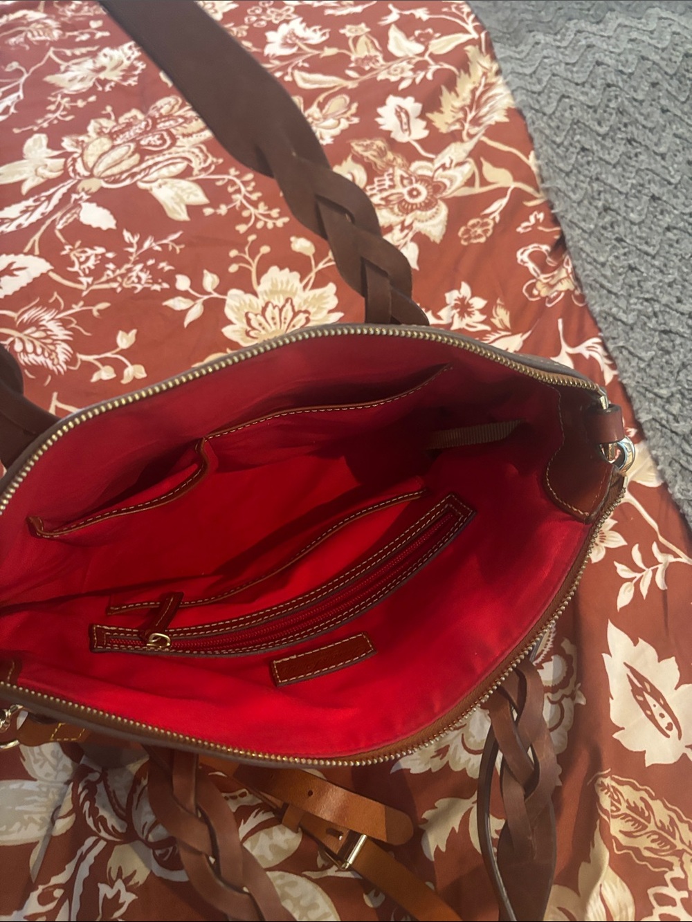 Dooney & Bourke Gray Pebble Leather Satchel with Brown Trim - Picture 9 of 12